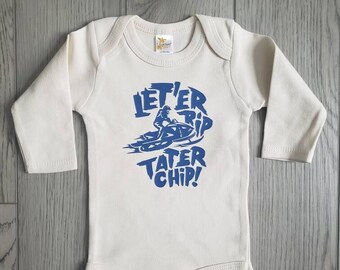 Let'er Rip Tater Chip Sneeuwscooter Baby Romper, Sneeuwscooter Baby Boy, Baby Shower Gift, Snocross Baby, Maat 0-3 maanden