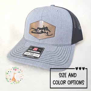 Snowmobile Hexagon Leather Patch Richardson 112 Trucker Hat, Adult and Youth Sizes