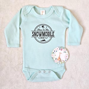 New To The Snowmobile Crew Baby Bodysuit, Baby Announcement image 4