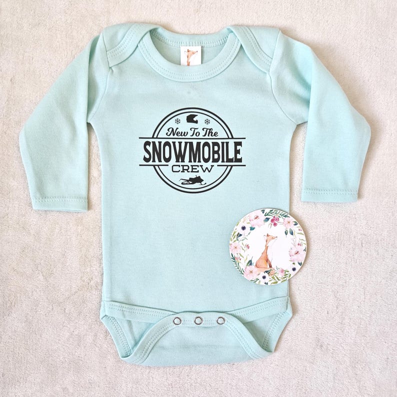 New To The Snowmobile Crew Baby Bodysuit, Baby Announcement image 4