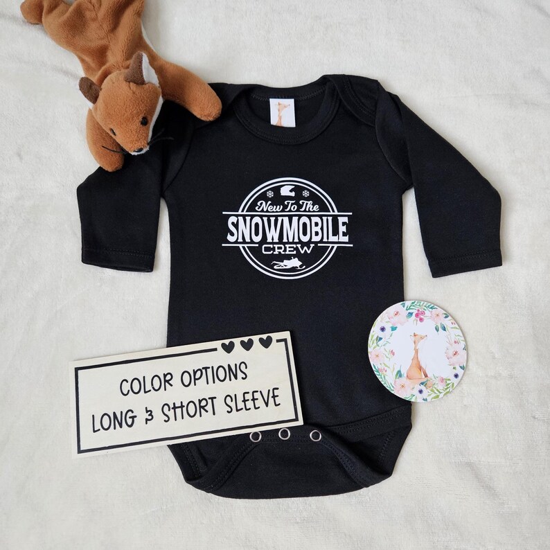 New To The Snowmobile Crew Baby Bodysuit, Baby Announcement image 1