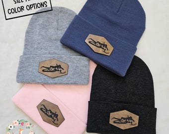 Snowmobile Patch Beanie, Adult, Youth and Baby Sizes