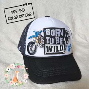 Gorra azul de motocross, Born to Be Wild Moto, para adultos, jóvenes o niños pequeños.
