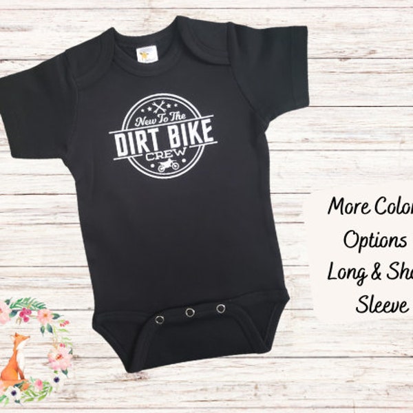 New To The Dirt Bike Crew Baby Bodysuit, Motocross Baby, Dirt Bike Baby Announcement, Baby Shower Gift