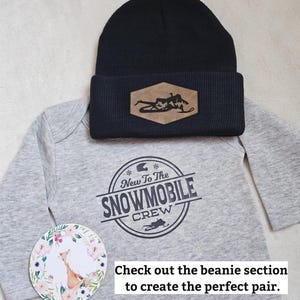 New To The Snowmobile Crew Baby Bodysuit, Baby Announcement image 7