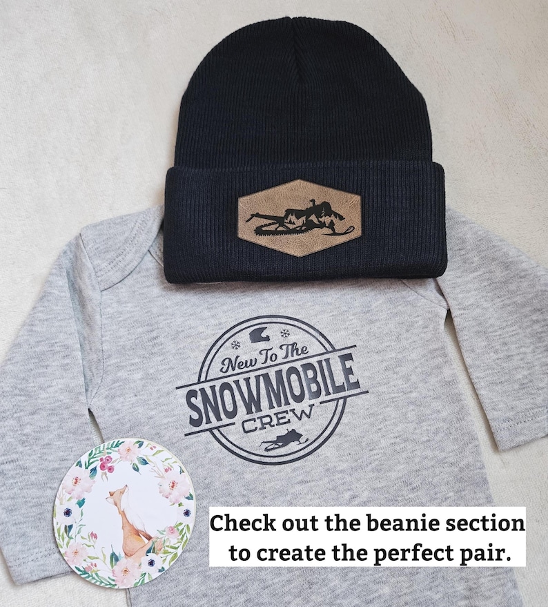 New To The Snowmobile Crew Baby Bodysuit, Baby Announcement image 7