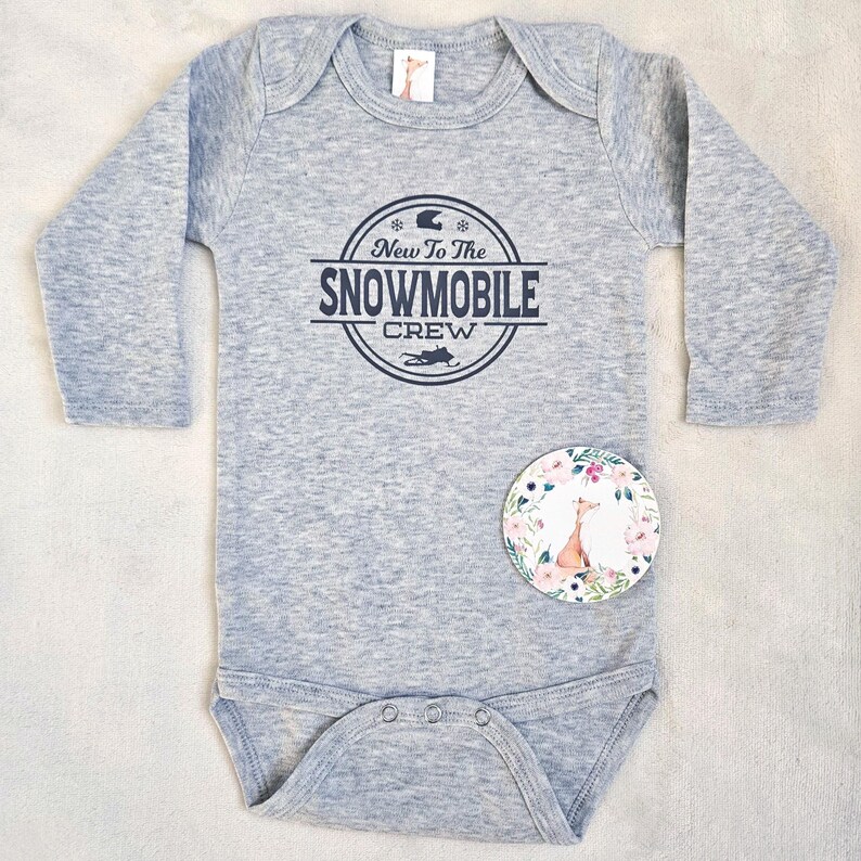 New To The Snowmobile Crew Baby Bodysuit, Baby Announcement image 3