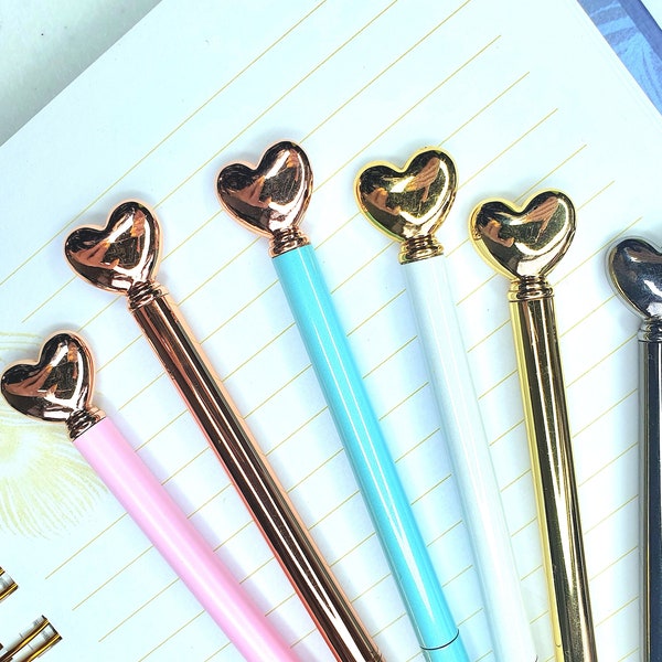 Gold Pen Metal, Heart Shape pen, Sage Green Pen, Wedding Pen, Guest Book Pen, Valentine Day Office gift, Metallic Ballpoint, Black Ink