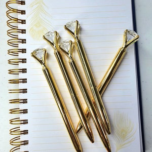 Gold Diamond Pen Metal Metallic Ballpoint, Carat diamond ring, Crystal pen, office, school supplies gift roller ball pen