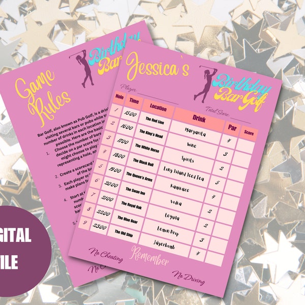 Bar Golf Scorecard and Rules for Birthday Parties, Pub Golf Printable Game