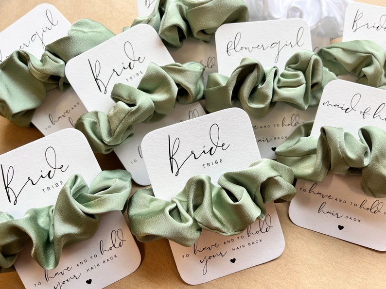Sage Hen Do Scrunchies | Bride Tribe Favours - Spring hen do - I Do Crew Scrunchies - Sage green Hair Accessories - Hen Party Favours image 2