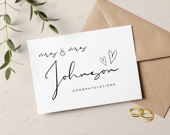 Mrs & Mrs Wedding Card - Personalised Card for Wedding Day - Congratulations on your Wedding day - Happy Wedding Day - Wedding Day Gift