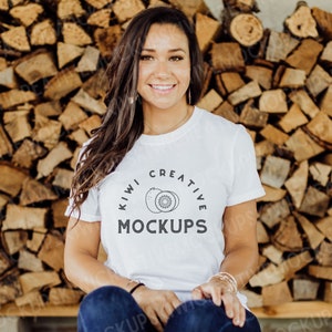 White Gildan 64000 T-Shirt Mockup: Women&#39;s Boho Style (Digital Download)