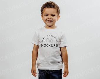 Kids Modeled T-shirt Mockup, Bella Canvas 3001T White Shirt, Kids Toddler Tee, Child Mock-Up, African American Model, Diverse, Black Model