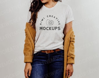 Bella Canvas 3001 Ash T-shirt Mockup: Women's Modeled Shirt (Digital Download)