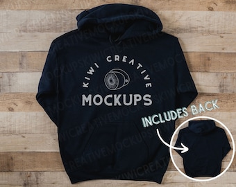 Gildan 18500 Navy Hoodie Mockup with Back, Gildan Hoodie Mockup, Sweatshirt Mockups Flat Lay Cute, G185 Mock-Up, Blank Hoodie Mock