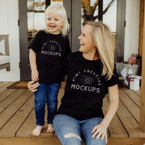 Mommy & Me Black Shirt Mockup, Mom Daughter Shirts, Bella Canvas 3001 Shirt Family Mockups, Mother Child T-Shirt Mocks, Halloween Mockup
