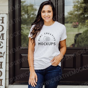 Bella Canvas 3001 Ash Mockup, Music T-shirt Mockup, Women's Modeled Shirt Mockup, Cute Shirt Mockups, Mock-Up Shirt, Light Gray Model Mockup