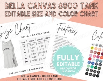 Bella Canvas 8800 Tank Size Chart: Editable Color Guide (Digital Download)