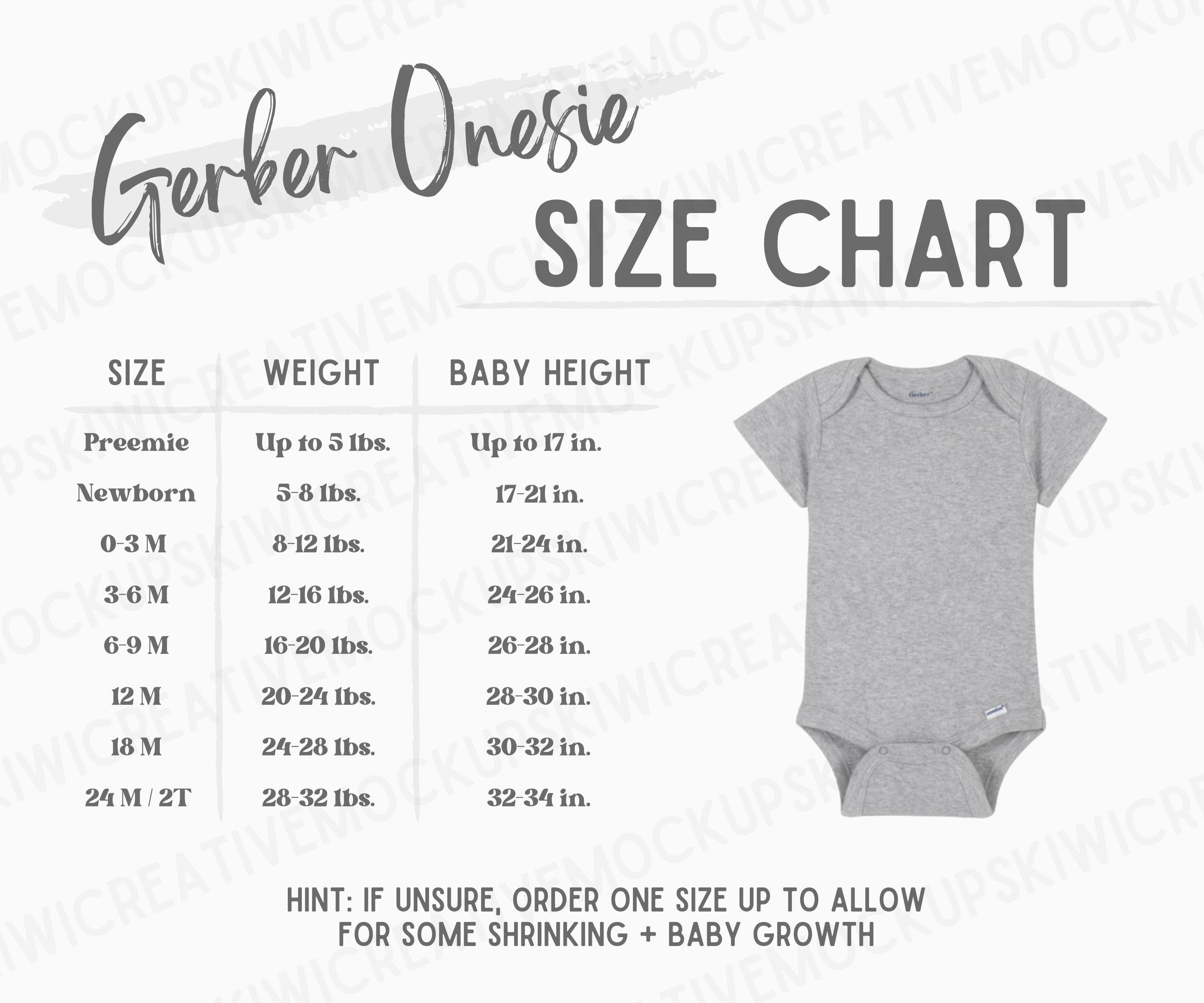 Gerber Onesie Size Chart Unisex, Infant Bodysuit Size Chart, Size Chart  Mockup, Baby Short-sleeve Measurements, Sizing Chart for One-piece -   Canada