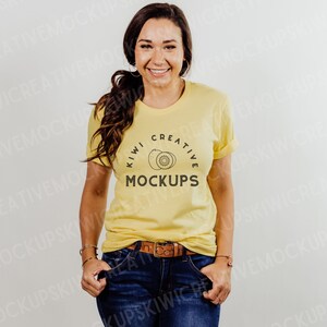 Bella Canvas 3001 Yellow Mockup, Yellow T-shirt Mockup, Women&#39;s Modeled Shirt Mockup, Cute Shirt Mockups, Mock-Up Shirt