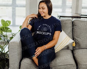 Navy Blue T-Shirt Mockup: Gildan 64000 Boho Style (JPEG)