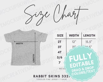 Rabbit Skins 3321 Size Chart: Editable Toddler T-Shirt Guide (Canva, Digital Download)