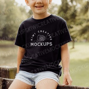 Kid&#39;s Shirt Mockup, Bella Canvas 3001Y Black Shirt, Girl&#39;s T-shirt Modeled Mock-Up, Tee, Sublimation Blank Shirt Mock, Halloween Mock