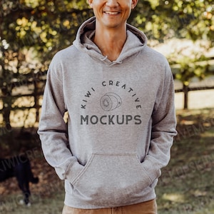 Men&#39;s Sport Grey Hoodie Mockup: Gildan 18500 (Digital Download)