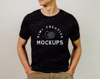 Black Bella Canvas 3001 T-Shirt Mockup: Male Model (JPEG)