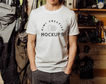 White Gildan 64000 T-Shirt Mockup: Male Model (JPEG)