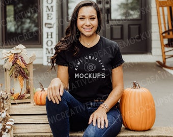 Bella Canvas 3001 Black T-shirt Mockup: Women's Autumn Style (Digital Download)