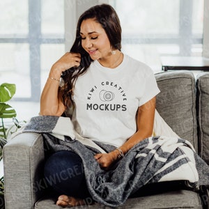 Boho White T-Shirt Mockup: Women&#39;s Gildan 5000 Modeled Shirt (Digital Download)