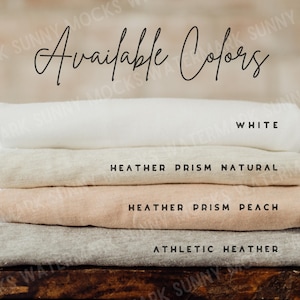 Bella Canvas 3001 CVC Color Chart Mockup, Heather & Prism Colors, Athletic Heather, Prism Natural, Prism Peach Mockups, Opciones de color