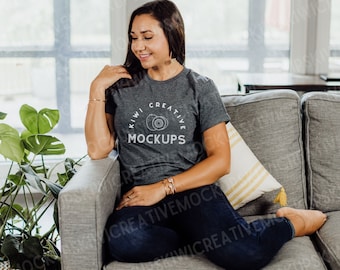 Dark Heather Gildan 64000 Mockup: Women's T-Shirt (Digital Download)