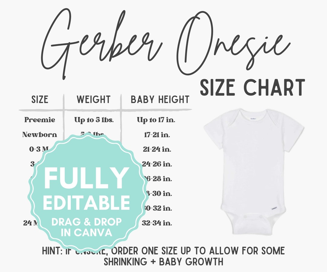 Editable Gerber Onesie Size Chart Canva Template (digital Download) Etsy