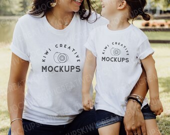 Mommy & Me Shirt Mockup, Mom Daughter Shirts, Bella Canvas 3001 White Shirt Family Mockups, Mother Child T-Shirt Mocks, SVG Design Photo