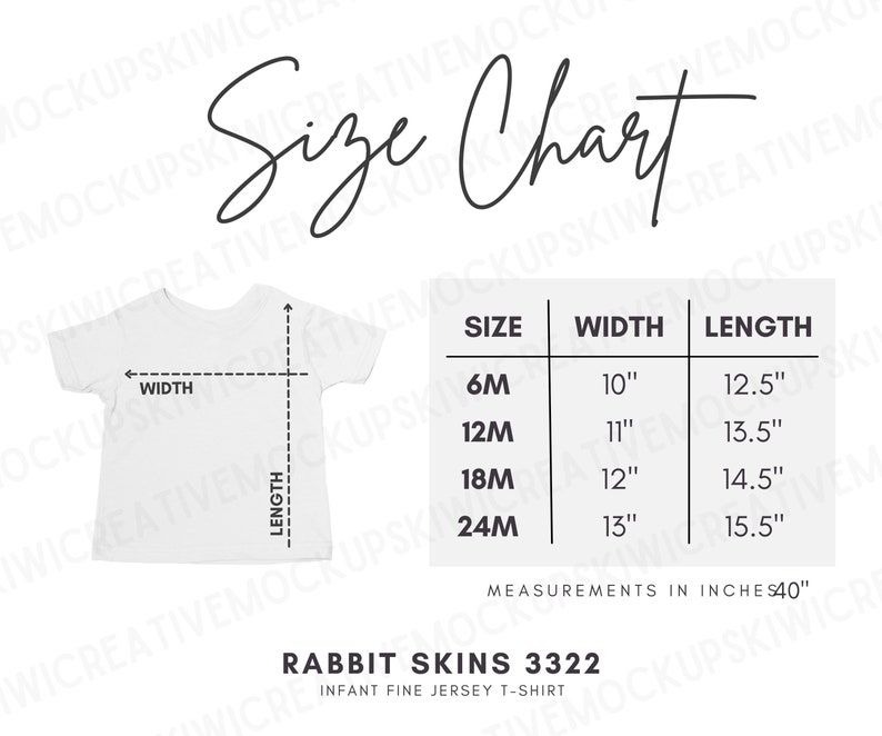 Rabbit Skins 3322 Size Chart Infant Tshirt Size Guide Kids Etsy