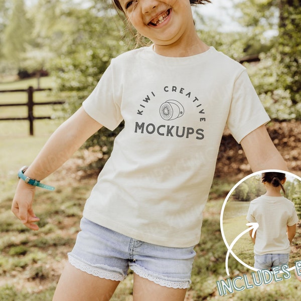 Kid's Shirt Mockup, Bella Canvas 3001Y Natural Shirt, Girl's T-shirt Modeled Mock-Up, Tee, Sublimation Blank Shirt Mock, Front & Back Shirt