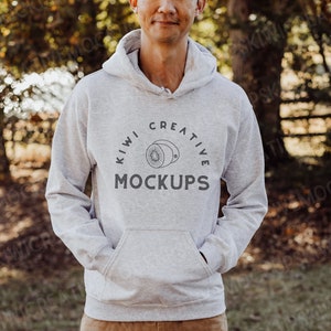 Men&#39;s Gildan 18500 Ash Hoodie Mockup, Father&#39;s Day Hoodie Model Male Model Light Grey Sweatshirt, Hoodie Mockups Males Blank Mockups for Men