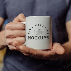 Man Holding White Blank Mug, Mug Mockup Man's Hands Smart Object Photoshop, Male Model 11oz White Mug, Blank Father's Day Mug Mockup