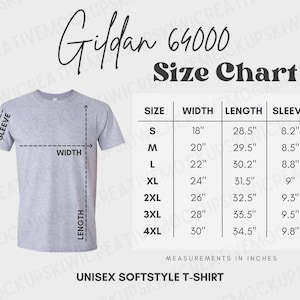 Gildan 64000 Size Chart, Gildan Shirt Size Guide, T-Shirt Size Measurements, Gildan Soft-style Downloadable Size Chart, Size Guide Mocks