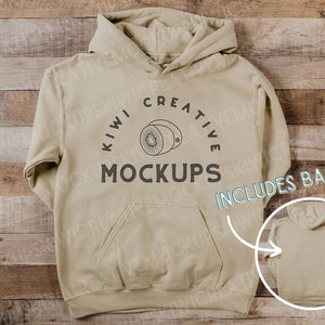 Gildan 18500 Sand Hoodie Mockup mit Rücken, Gildan Hoodie Mockup, Sweatshirt Mockups Flat Lay Cute, G185 Mock-Up, Blank Tan Hoodie Mock