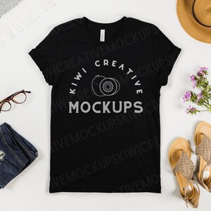 Bella Canvas 3001 Black T-Shirt Mockup: Flat Lay Styled Tee (Digital Download)