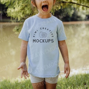Light Blue Kids T-Shirt Mockup: Toddler Model (JPEG)