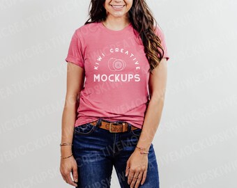 Bella Canvas 3001 Mockup: Heather Raspberry Modeled T-Shirt (Digital Download)