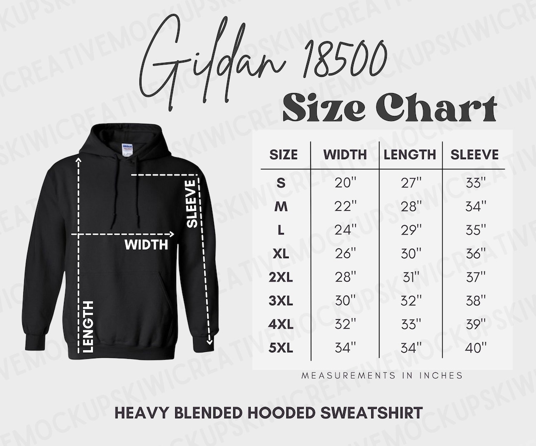 Gildan 18500 Sweatshirt Size Chart (digital Download) Etsy