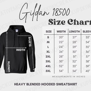 Gildan 18500 Size Chart, Gildan Size Guide, Sweatshirt Size Measurements, Gildan Sweatshirt Downloadable Size Chart, Size Guide Mocks