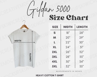 Gildan 5000 Size Chart: Heavy Cotton T-Shirt Measurements (Digital Download)