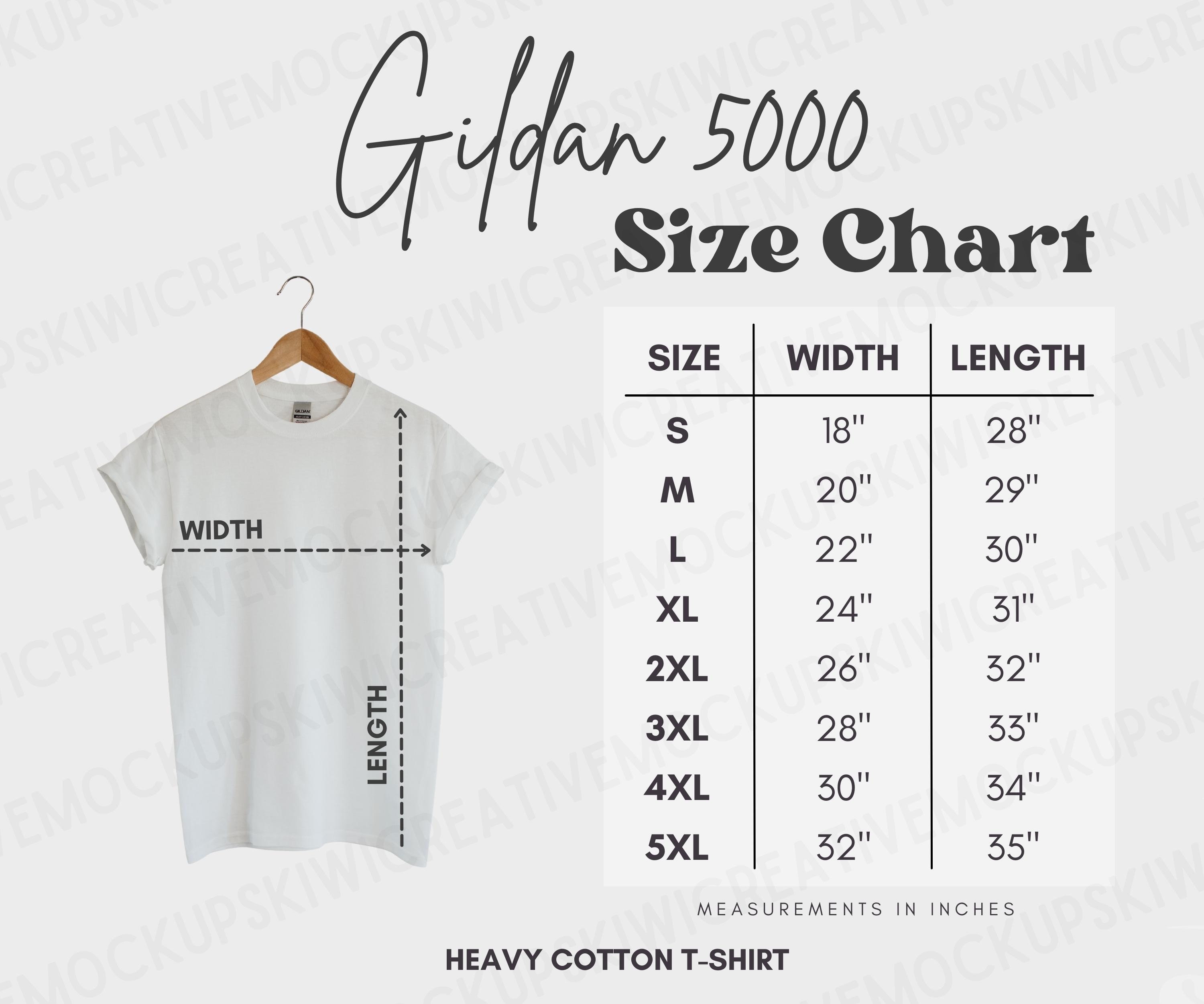 Gildan 5000 T-shirt Size Chart, Unisex Heavy Cotton Tee Size Chart,  Downloadable, Printable, Mens Size Chart, Womens Size Chart 